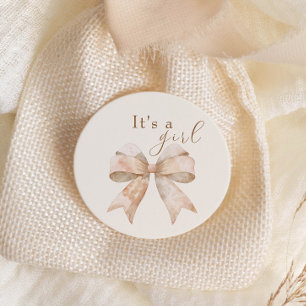 Vintage Beige Bow Boho Watercolor Baby Shower Classic Round Sticker