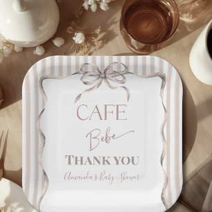 Vintage Beige Bow Cafe Bebe Coffee Baby Shower Paper Plate