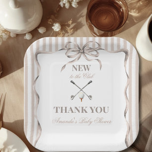 Vintage Beige Bow Gender Neutral Golf Baby Shower Paper Plate