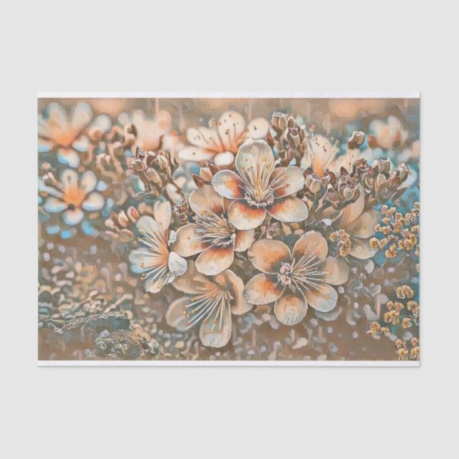 Vintage beige brown cherry blossoms drawing  tissue paper (Front)