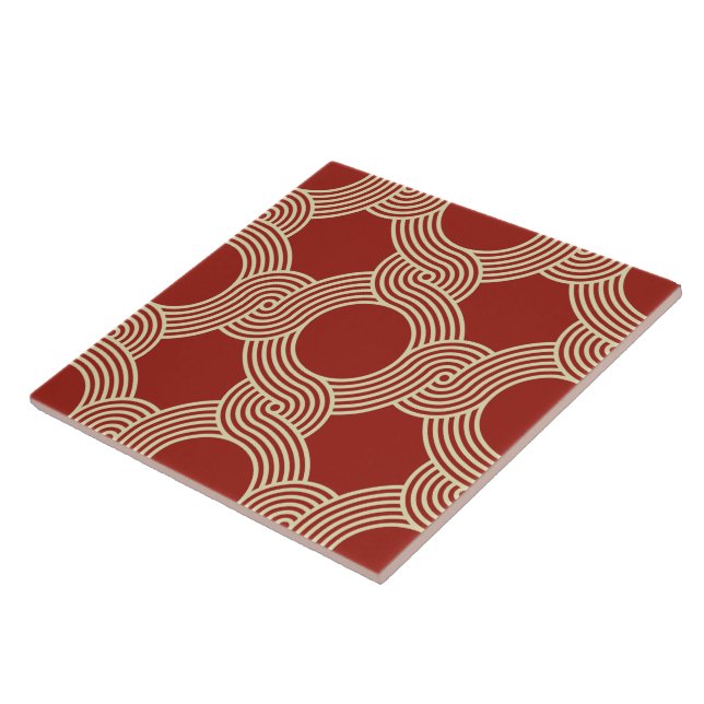 Vintage Beige Brown seventies geometric tile desig (Side)