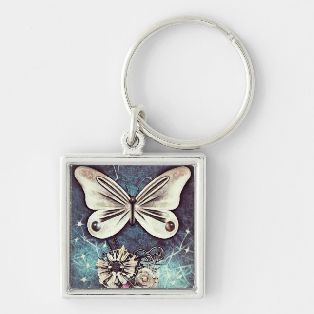 Vintage Beige Butterfly Key Ring (Front)