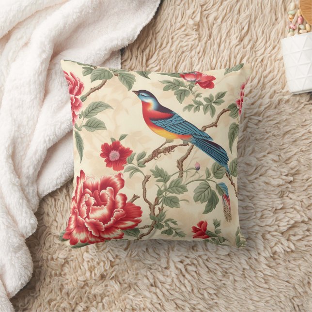 Vintage beige chinoiserie  cushion (Blanket)