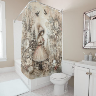 Vintage Beige Christmas Shower Curtain