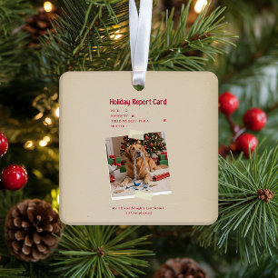 Vintage Beige Cream Dog Photo Christmas Holiday Ceramic Ornament