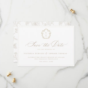 Vintage Beige Crest Monogram Wedding Save The Date