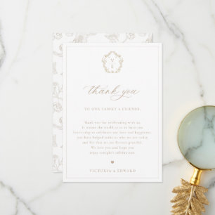 Vintage Beige Crest Wedding Reception Table Thank You Card