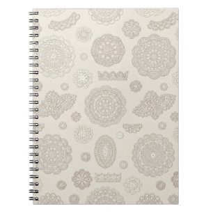 Vintage Beige Crochet Lace Pattern Elegant Cottage Notebook