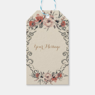 Vintage Beige Elegant Botanical Floral Wedding Gift Tags