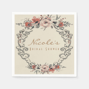 Vintage Beige Elegant Botanical Floral Wedding Napkin
