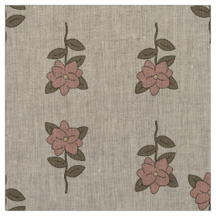 Vintage Beige Floral Botanical Natural Linen Fabric