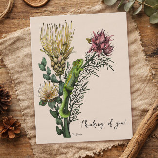 Vintage Beige Floral Chameleon Art Thinking of You Postcard