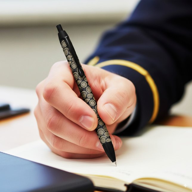 Vintage beige fossil trilobite ammonite pattern black ink pen (Creator Uploaded)