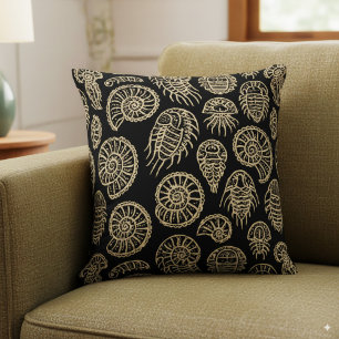 Vintage beige fossil trilobite ammonite pattern cushion