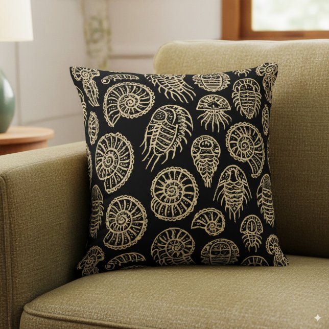 Vintage beige fossil trilobite ammonite pattern cushion (Creator Uploaded)