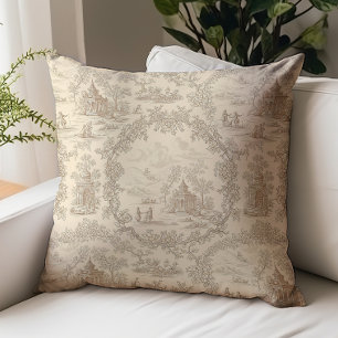 Vintage Beige French Country Toile de Jouy Pattern Cushion