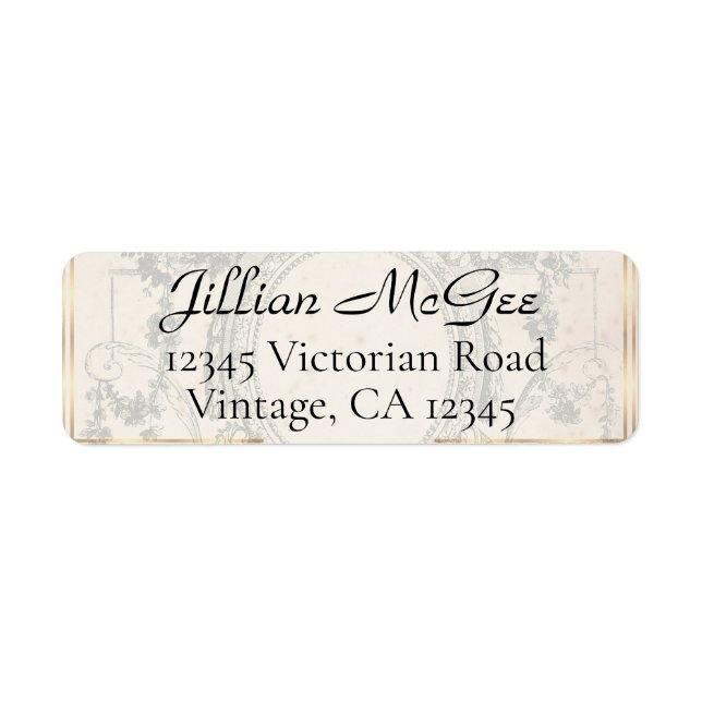 Vintage Beige, Gold Ornate Address Labels (Front)