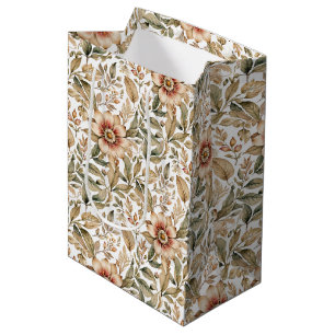 Vintage Beige & Green Botanical Medium Gift Bag