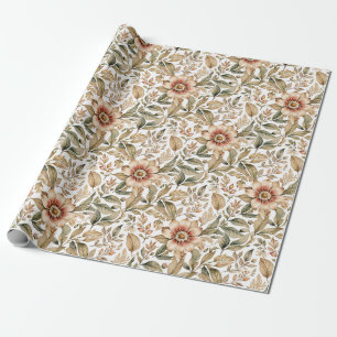 Vintage Beige & Green Botanical Wrapping Paper