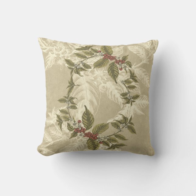Vintage Beige Green Gold Foliage Cushion (Front)