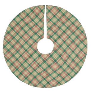 Vintage beige green red plaid diagonal pattern brushed polyester tree skirt