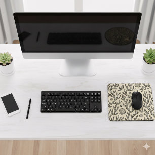 vintage beige hand drawn coral reef pattern mouse mat