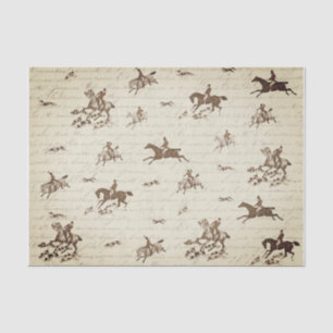 Vintage Beige Horses Hounds Fox Hunting Script Tissue Paper