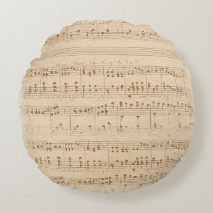 Vintage beige music notes round cushion