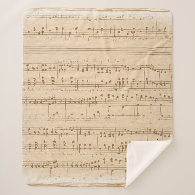 Vintage beige music notes sherpa blanket (Front)