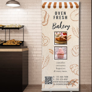 Vintage Beige Neutral QR Code Bakery Business Retractable Banner