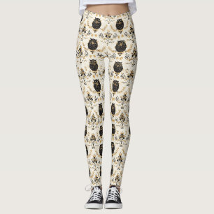 Vintage Beige Owl Nature Pattern Leggings