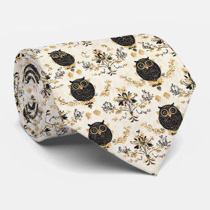 Vintage Beige Owl Nature Pattern Tie