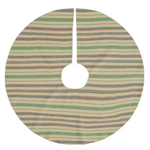 Vintage beige red green striped pattern Christmas Brushed Polyester Tree Skirt
