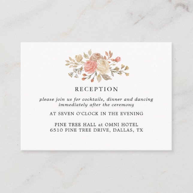 Vintage Beige Roses Wedding Reception Cards (Front)