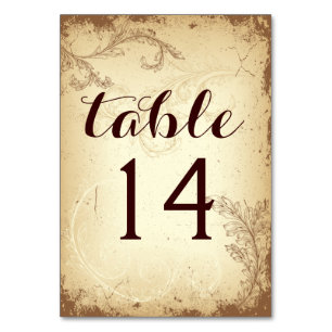 Vintage beige scroll leaf wedding table number