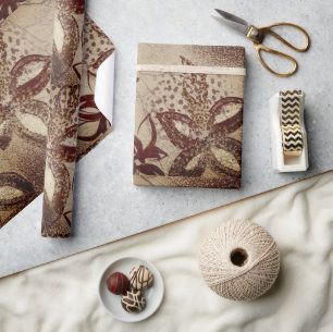 Vintage Beige Texture Burgundy Floral Abstract Wrapping Paper