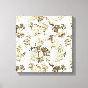 Vintage Beige Woodland Animals Toile Pattern Canvas Print