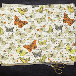 Vintage Beige Yellow Butterfly Pattern Script Tissue Paper