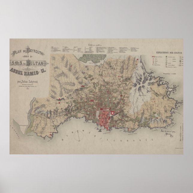 Vintage Beirut Lebanon Map (1876) Poster (Front)