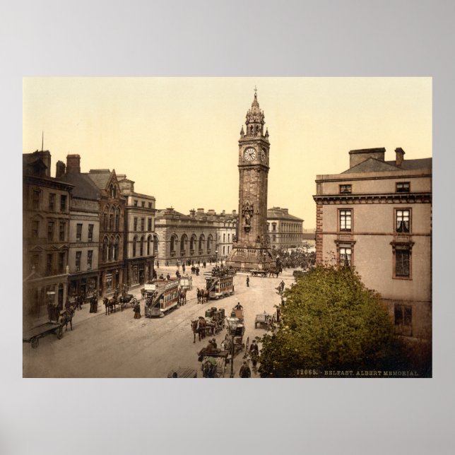 Vintage Belfast, Albert Memorial street scene Poster (Front)
