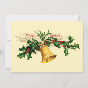 Vintage Bell, Mistletoe & Holly Holiday Card