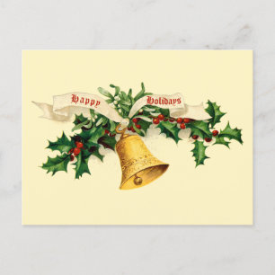 Vintage Bell, Mistletoe & Holly Holiday Postcard