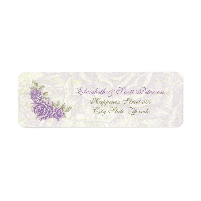Vintage bellflower purple roses wedding Label (Front)
