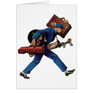 Vintage Bellhop in Uniform, Suitcase and Golf Club