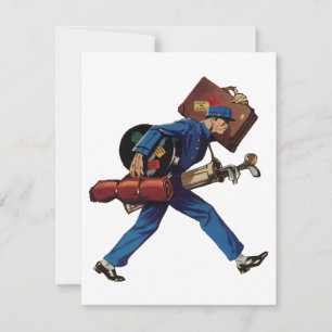 Vintage Bellhop in Uniform, Suitcase and Golf Club