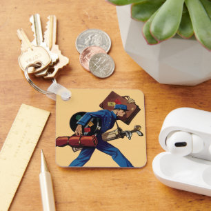 Vintage Bellhop in Uniform, Suitcase and Golf Club Key Ring