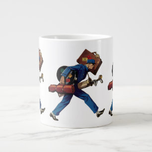 Vintage Bellhop in Uniform, Suitcase and Golf Club Large Coffee Mug