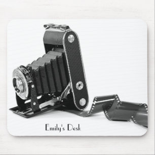 vintage bellows camera with film roll mouse mat