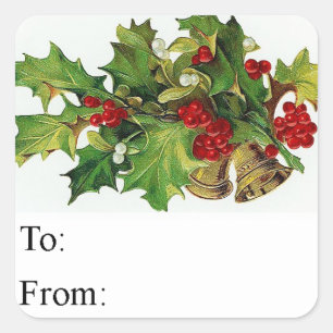 Vintage Bells and Holly Gift Tag
