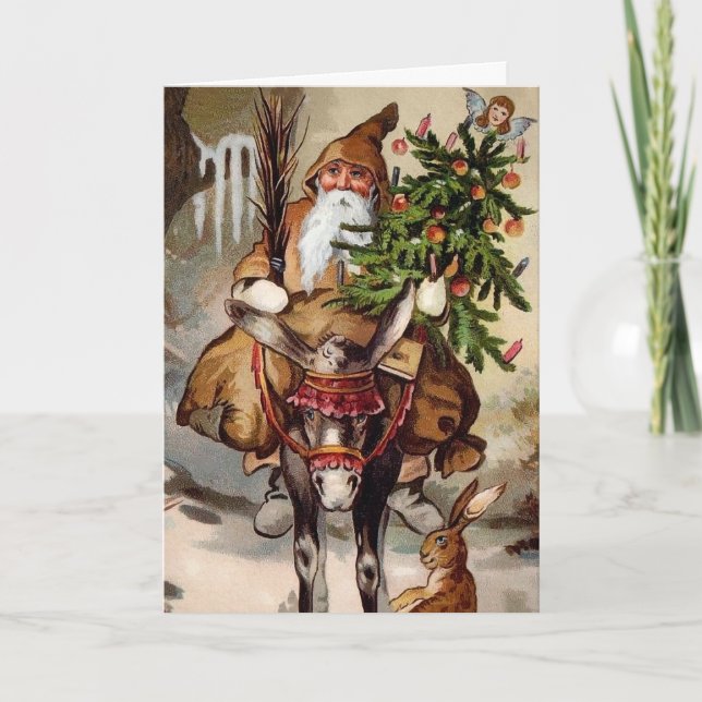 Vintage Belsnickel on a Mule Christmas Card (Front)